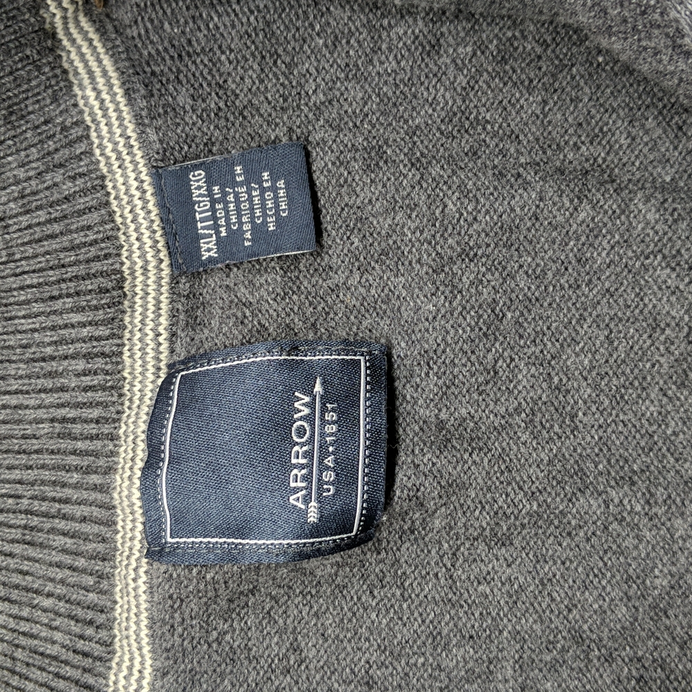 Arrow Men's 1/4 Zip Grey Sweater Sz XXL - Picture 3 of 4